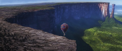 Up screen Up is about a cranky old geezer called Carl Fredericksen who, for reasons best discovered while watching the film, embarks on a trip to Paradise Falls in Venezuela by tying hundreds of balloons to his house and letting them carry him away in search of a childhood dream